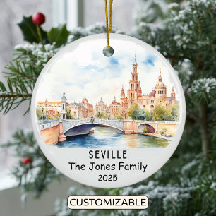 Personalised Seville Ornament, Spain Ceramic Tree Decoration