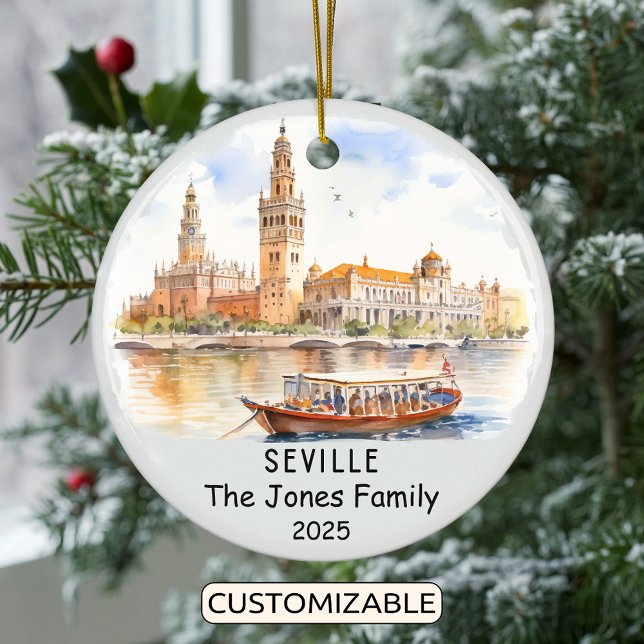 Personalised Seville Ornament, Spain Ceramic Tree Decoration (Creator Uploaded)