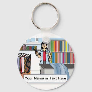 Personalised Sewing, Seamstress - Female Cartoon Key Ring