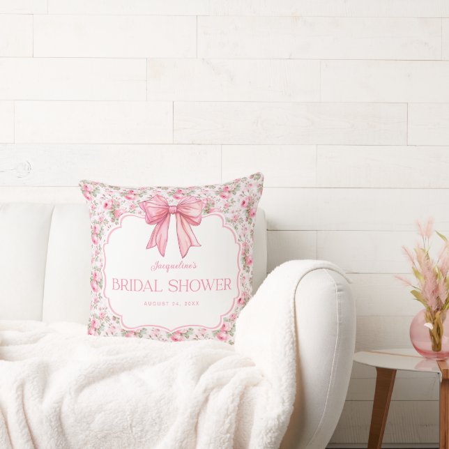 Personalised Shabby Chic Pink Bow Bridal Shower Cushion (Couch)