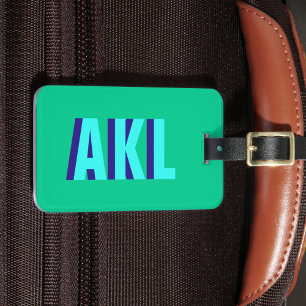 Personalised Shadow Monogram Blue Green Luggage Tag
