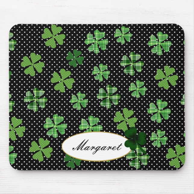 Personalised Shamrock and Four Leaf Clover Mouse Pad (Front)
