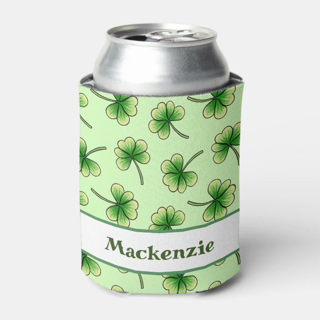Personalised Shamrock Light Green St Patrick's Day Can Cooler (Can Front)