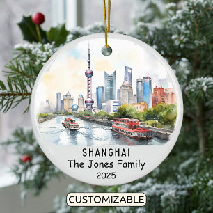 Personalised Shanghai Ornament, China Ceramic Tree Decoration