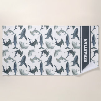 Personalised Shark Beach Towel | Watercolor Sharks
