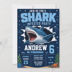 Personalised Shark Birthday party for boy Invitation