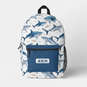 Personalised Shark Pattern Backpack for Boys