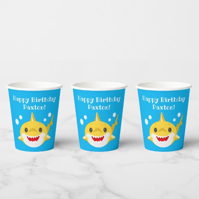 Personalised Sharks Blue Ocean Birthday Paper Cups (Multi)
