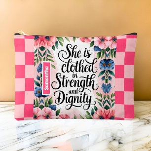 Personalised She Is Clothed in Strength Christian  Accessory Pouch