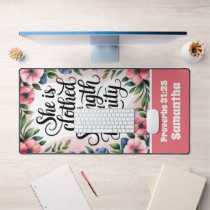 Personalised She Is Clothed in Strength Christian Desk Mat