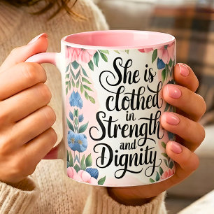 Personalised She Is Clothed in Strength Christian Mug