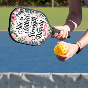 Personalised She Is Clothed in Strength Christian Pickleball Paddle