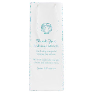 Personalised shell blue wedding favour wine bags