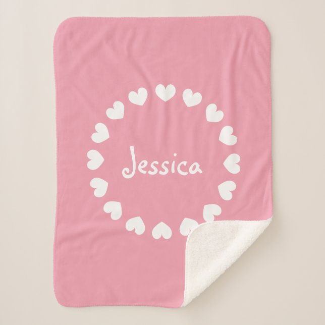 Personalised sherpa fleece baby blanket with heart (Front)