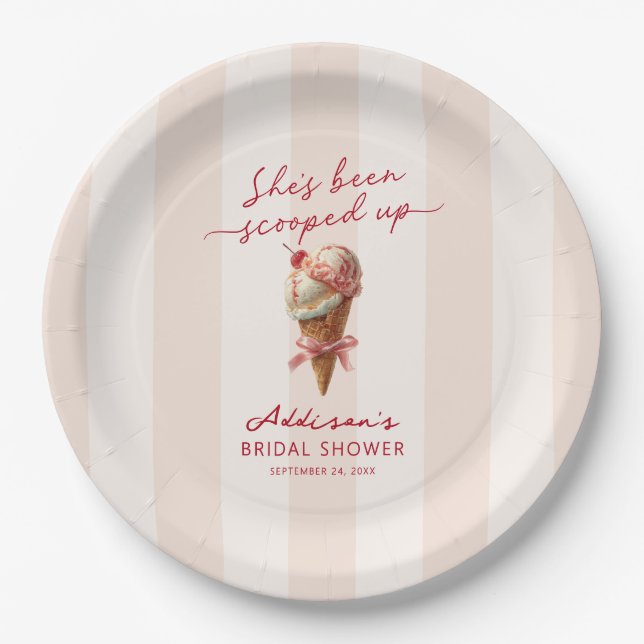 Personalised She's Been Scooped Up Bridal Shower Paper Plate (Front)