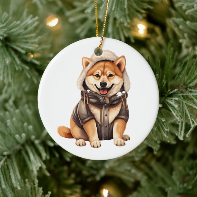 Personalised Shiba Inu Dog Ceramic Tree Decoration (Tree)