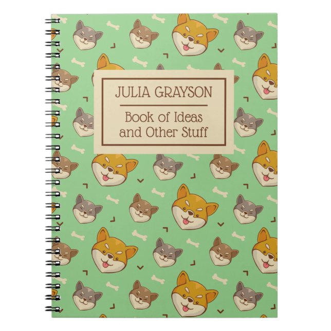 Personalised Shiba Inu Dog Pattern Custom Name Notebook (Front)