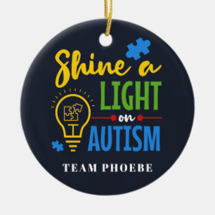 Personalised Shine A Light on Autism Matching Team Ceramic Tree Decoration