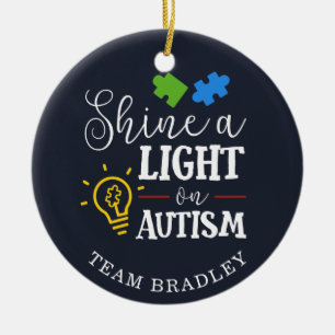 Personalised Shine A Light on Autism Matching Team Ceramic Tree Decoration