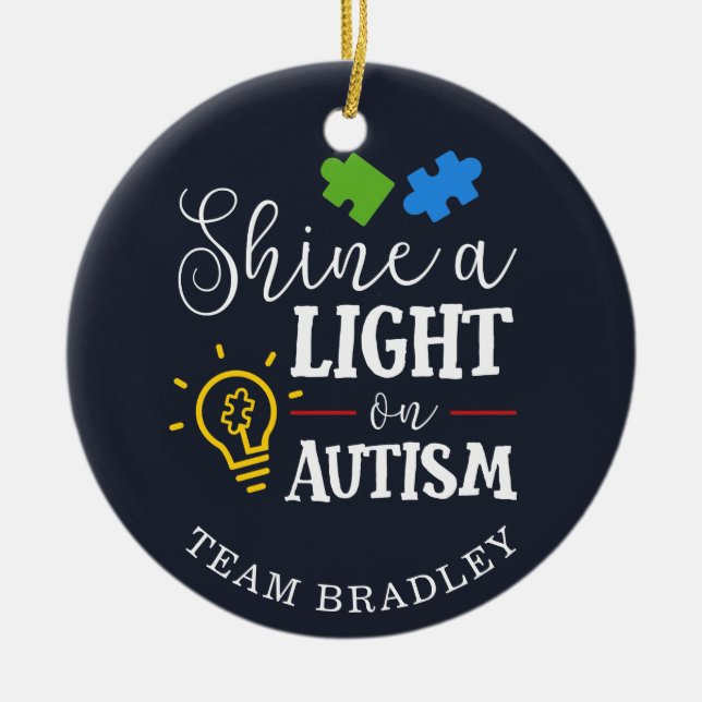 Personalised Shine A Light on Autism Matching Team Ceramic Tree Decoration (Front)