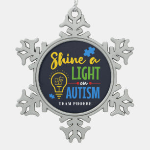 Personalised Shine A Light on Autism Matching Team Snowflake Pewter Christmas Ornament