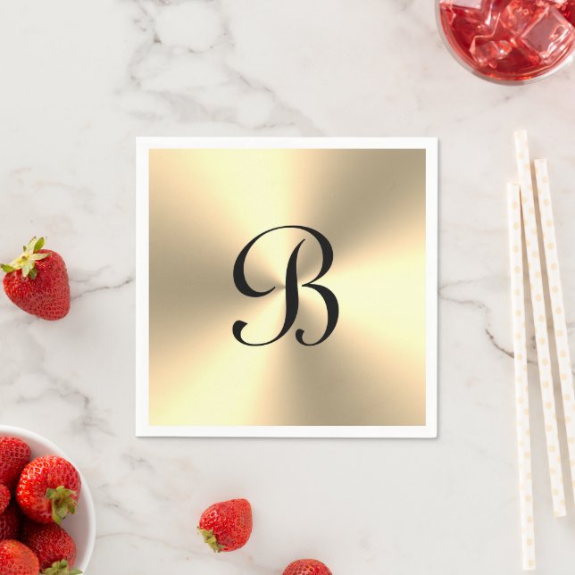 Personalised shiny gold metallic custom monogram napkin (Insitu)
