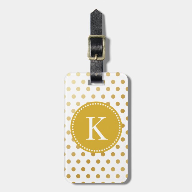 Personalised Shiny Gold Polka Dots Pattern Luggage Tag (Front Vertical)