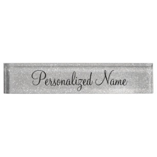 Personalised shiny silver glitter desk nameplate