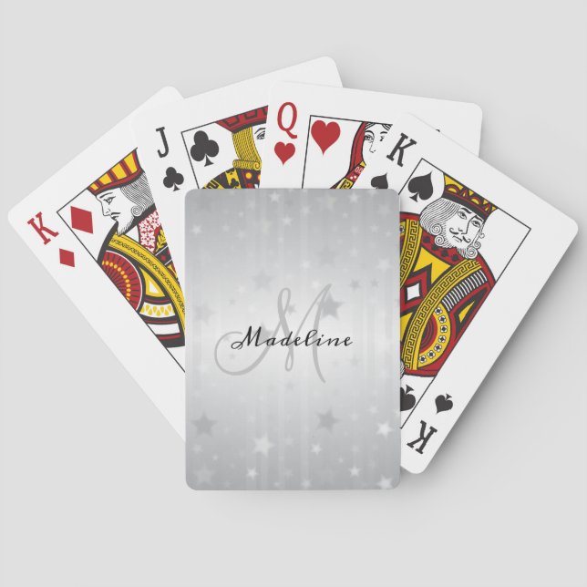 Personalised Shiny Silver Star Patterned  Playing Cards (Back)