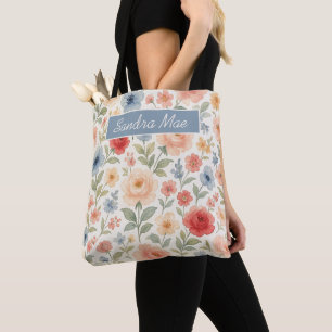 Personalised Shopping Bag With French Floral Art