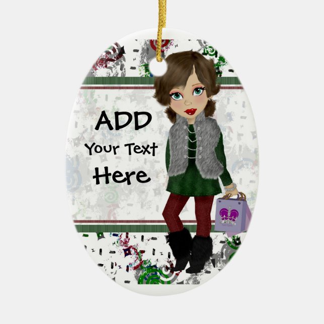 Personalised Shopping Diva Ceramic Tree Decoration (Front)