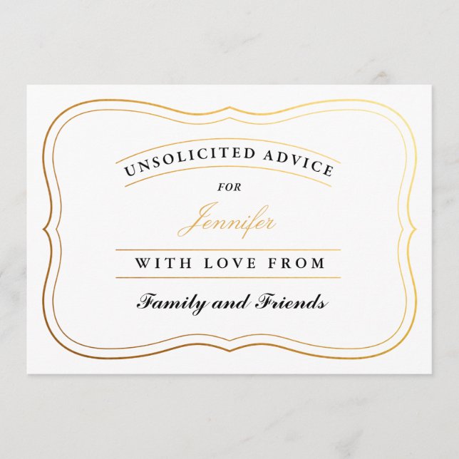 Personalised Shower Advice Cards Bride or New Mum (Front)