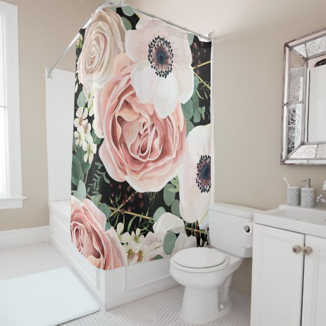 Personalised Shower Curtain Geometric Garden Black (In Situ)