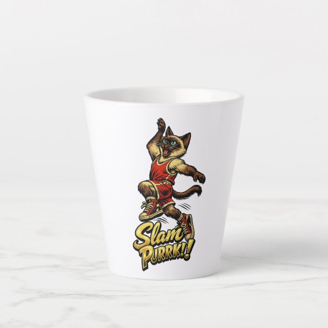 Personalised Siamese Basketball Cat Latte Mug (Front)