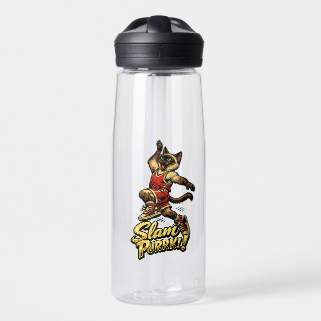 Personalised Siamese Basketball Cat Water Bottle (Front)