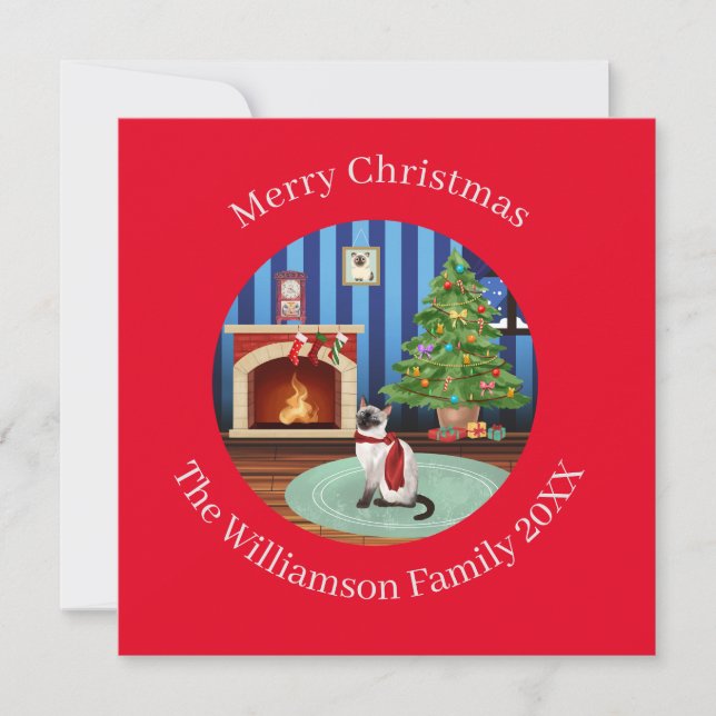 Personalised Siamese Kitty Cat Christmas Holiday Card (Front)