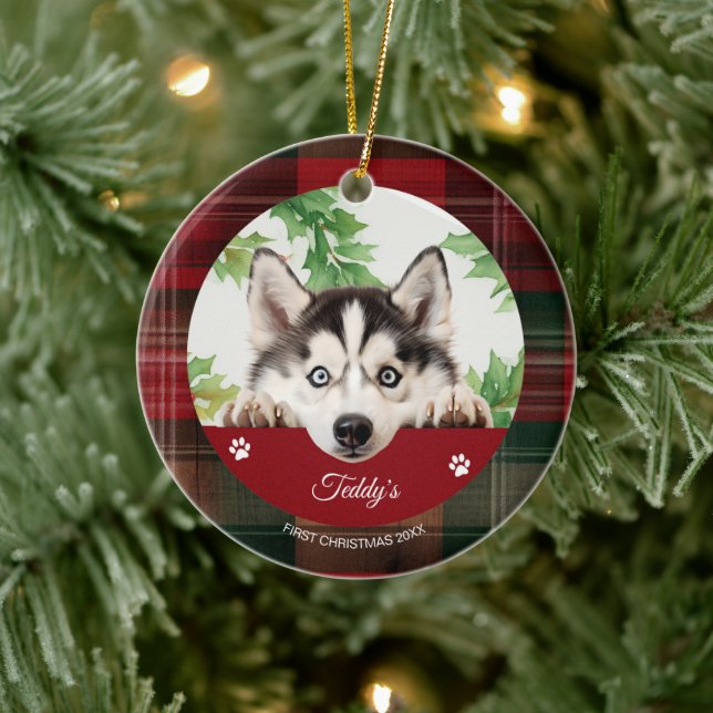 Personalised Siberian Husky Christmas Ceramic Tree Decoration (Tree)