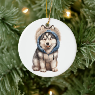 Personalised Siberian Husky Dog Art Ceramic Tree Decoration