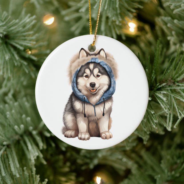 Personalised Siberian Husky Dog Art Ceramic Tree Decoration (Tree)