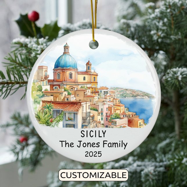 Personalised Siciliy Ornament, Italy Ceramic Tree Decoration (Creator Uploaded)