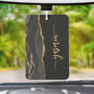 Personalised Signature Black Gold Agate Car Air Freshener