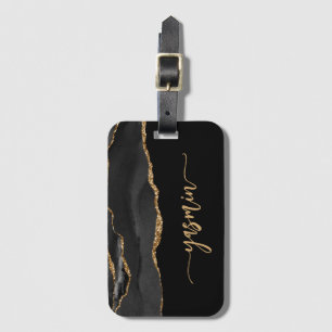 Personalised Signature Black Gold Agate Luggage Tag