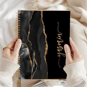 Personalised Signature Black Gold Agate Notebook