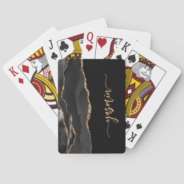 Personalised Signature Black Gold Agate Playing Cards (Back)