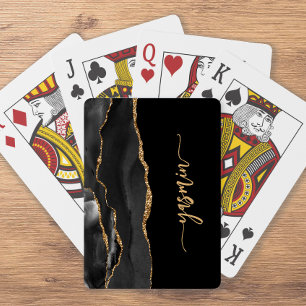 Personalised Signature Black Gold Agate Playing Cards