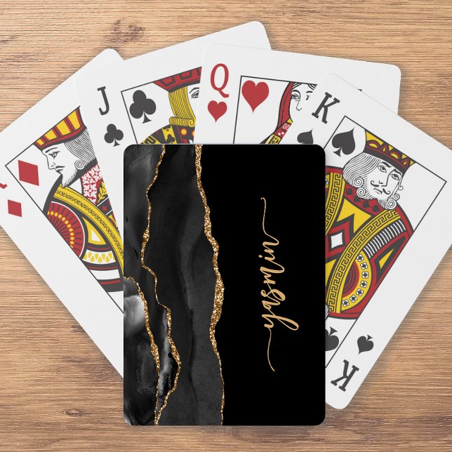 Personalised Signature Black Gold Agate Playing Cards (Creator Uploaded)