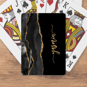 Personalised Signature Black Gold Agate Playing Cards