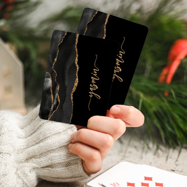 Personalised Signature Black Gold Agate Playing Cards (Creator Uploaded)