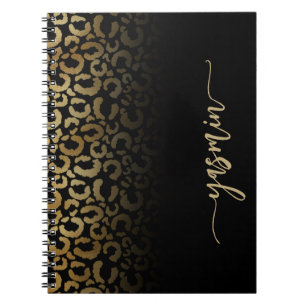 Personalised Signature Black Gold Leopard Spots Notebook