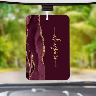 Personalised Signature Burgundy Gold Agate Car Air Freshener